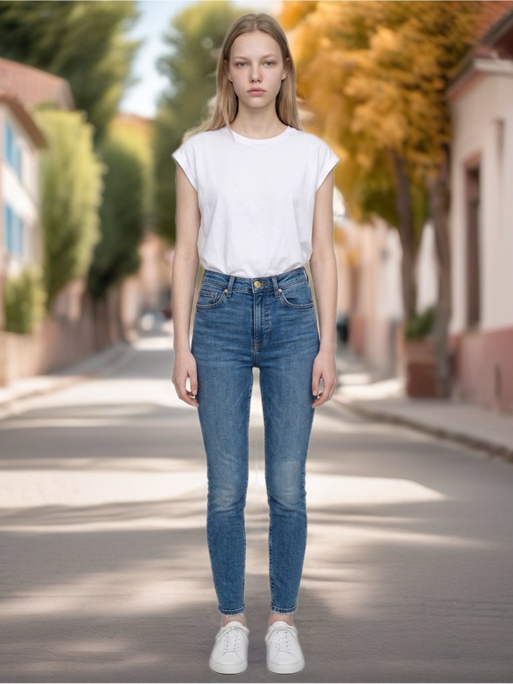 Classic High-Rise Slim Jeans in Medium Blue